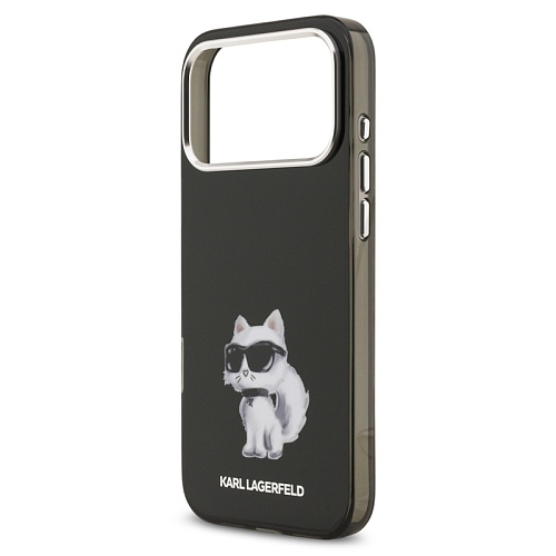 Чехол iPhone 17 Pro Max Lagerfeld IML Aquarelle Choupette Metal cam MagSafe, черный
