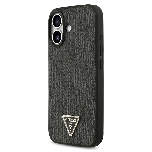 Чехол iPhone 17 Guess Triangle Diamond metal logo Hard Black MagSafe, черный