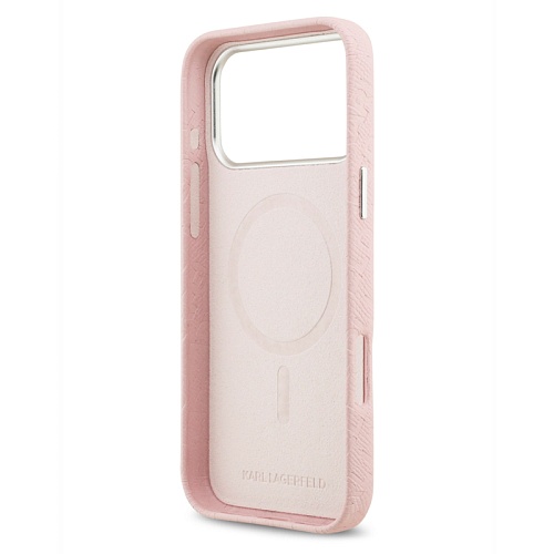 Чехол iPhone 17 Pro Max Lagerfeld PU Full Wrapped Repeated logo Metal Cam Hard, розовый