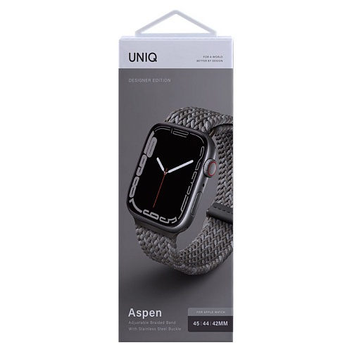 Ремешок Apple Watch 46/45/44 mm Uniq ASPEN Design strap Braided Pebble, светло-серый