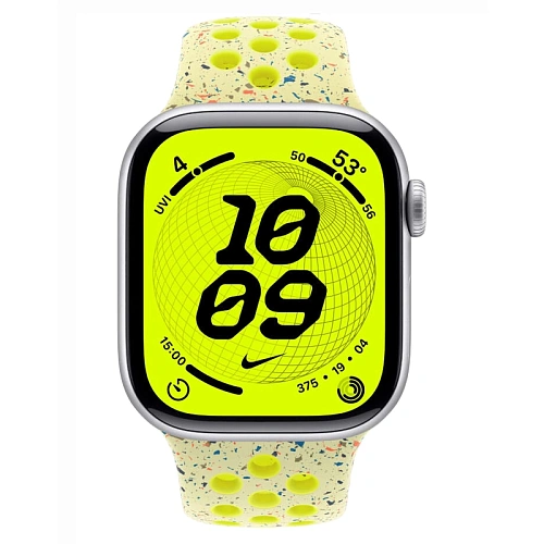 Apple Watch Series 11, 42 мм, корпус алюминий серебро, Nike Sport Band, желтый