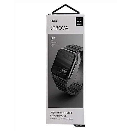 Ремешок Apple Watch 49/46/45/44mm Uniq Strova Strap Link Steel, черный