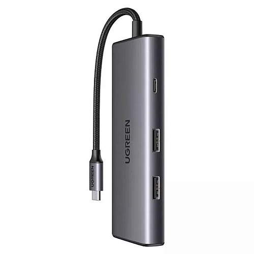 Хаб Ugreen CM498 7в1 USB-C to 2*USB-A 3.2+2*USB-C 3.2+2*HDMI+PD, серый