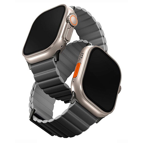 Ремешок Apple Watch 49/45/44/42mm Uniq Revix Premium Ed. Leather/Silicone, угольно-серый