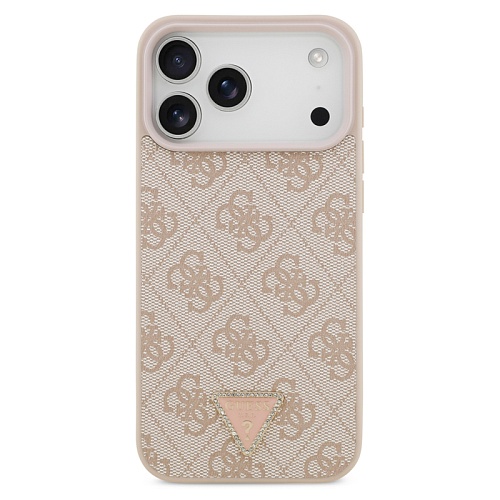 Чехол iPhone 17 Pro Max Guess PU 4G Triangle Diamond metal logo MagSafe, розовый