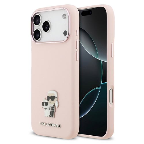 Чехол iPhone 17 Pro Max Lagerfeld Liquid silicone NFT Karl & Choup Metal, розовый