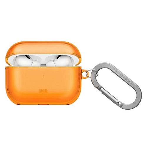 Чехол Для Airpods Pro 3 Uniq Glase TPU case with carabin,  оранжевый