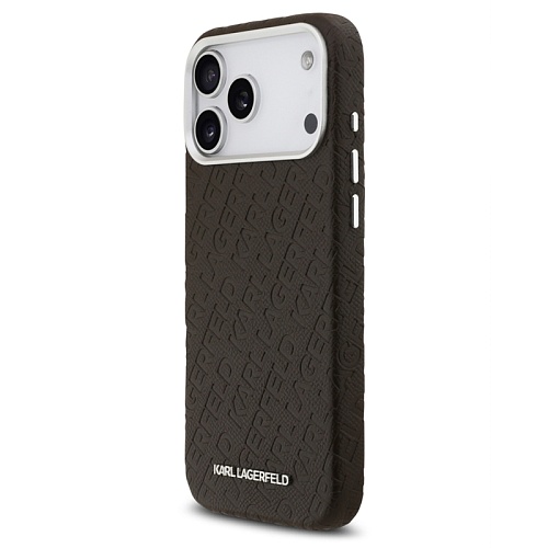 Чехол iPhone 17 Pro Max Lagerfeld PU Full Wrapped Repeated logo Metal Cam Hard, коричневый