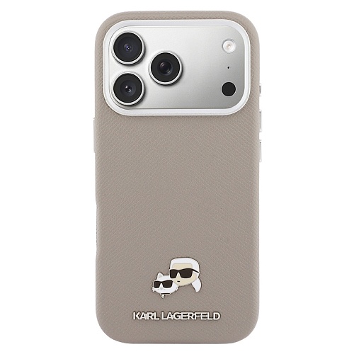 Чехол iPhone 17 Pro Max Lagerfeld PU Saffiano FW NFT Karl&Choup metal&Cam MagSafe, бежевый