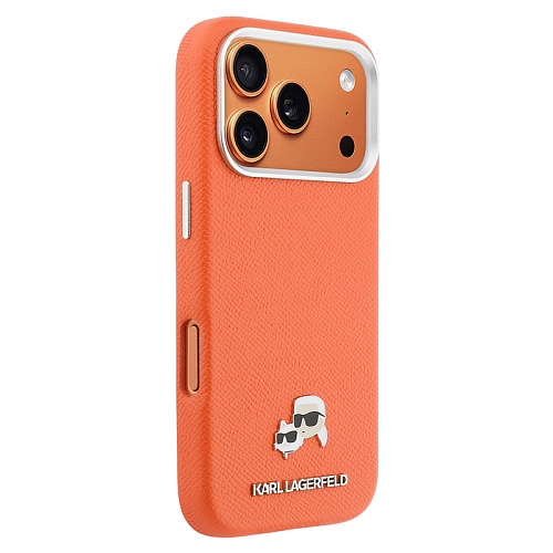 Чехол iPhone 17 Pro Max Lagerfeld PU Saffiano FW NFT Karl&Choup metal&Cam MagSafe, оранжевый