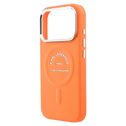 Чехол iPhone 17 Pro Max Lagerfeld PU Smooth leather RSG logo Metal camera MagSafe, оранжевый