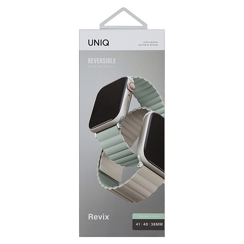 Ремешок Apple Watch 41/40/38mm Uniq Revix reversible Magnetic, зеленый/бежевый