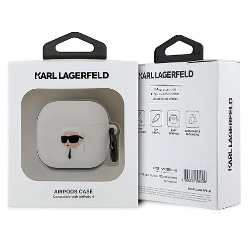 Чехол Airpods 4 Lagerfeld Silicone case with ring NFT 3D, белый