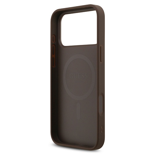 Чехол iPhone 17 Pro Max Guess PU 4G Triangle Diamond metal logo MagSafe, коричневый