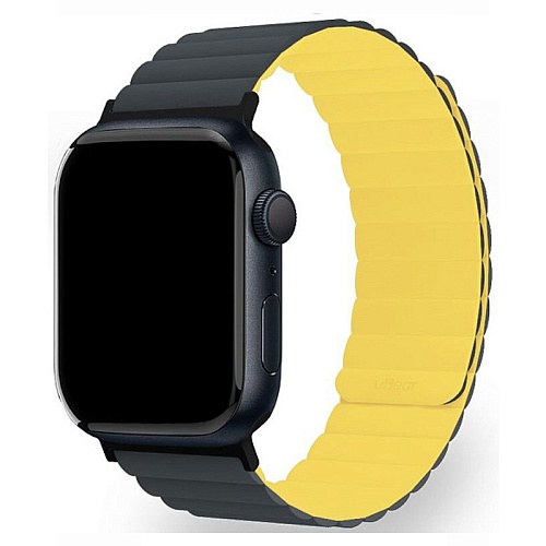 Ремешок Магнитный Силиконовый uBear Mode Для Apple Watch 42/44/45/49мм, M/L, черно-желтый