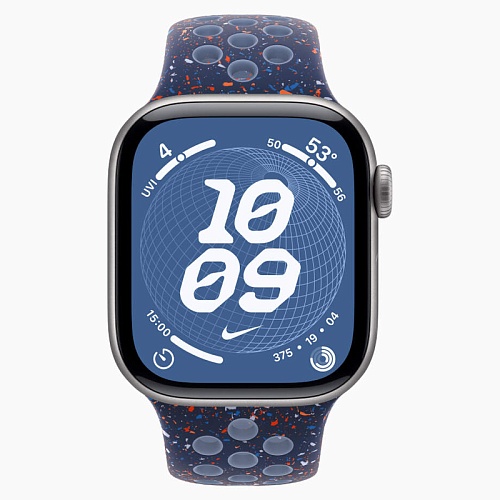 Apple Watch Series 11, 42 мм, корпус алюминий космический серый, Nike Sport Band, синий