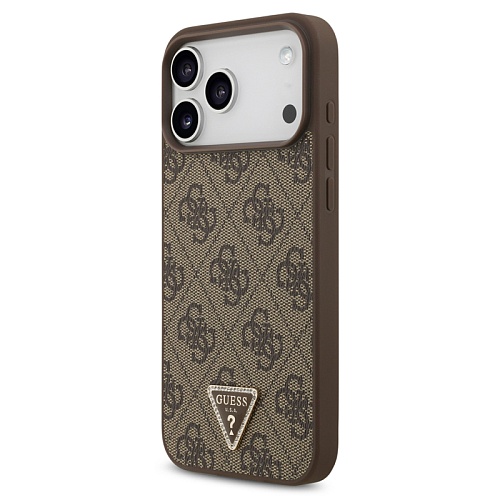 Чехол iPhone 17 Pro Max Guess PU 4G Triangle Diamond metal logo MagSafe, коричневый