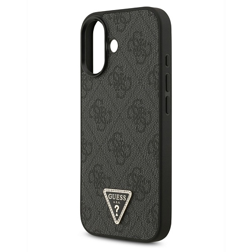 Чехол iPhone 17 Guess Triangle Diamond metal logo Hard Black MagSafe, черный