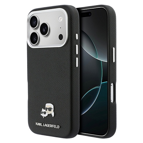 Чехол iPhone 17 Pro Max Lagerfeld PU Saffiano FW NFT Karl&Choup metal&Cam MagSafe, черный