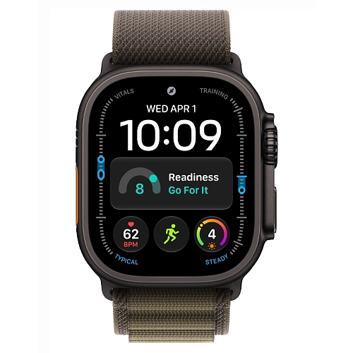 Apple Watch Ultra 4, 49 мм, корпус из титана черный, Alpine Loop темно-оливковый