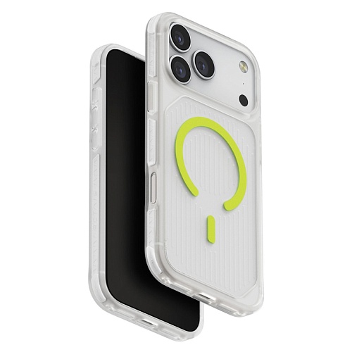 Чехол iPhone 17 Pro Max Uniq Combat Active Frost MagSafe, прозрачный/лаймовый