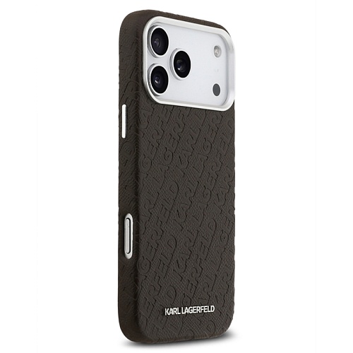 Чехол iPhone 17 Pro Max Lagerfeld PU Full Wrapped Repeated logo Metal Cam Hard, коричневый