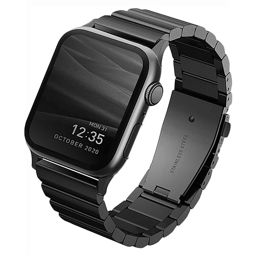 Ремешок Apple Watch 49/46/45/44mm Uniq Strova Strap Link Steel, черный