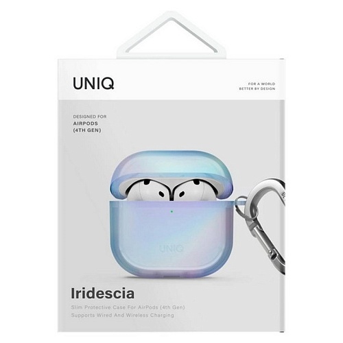 Чехол Airpods 4 Uniq Iridescia (holographic), голубой