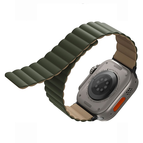 Ремешок Apple Watch 49/46/44mm Uniq Revix reversible Magnetic, зеленый/коричневый