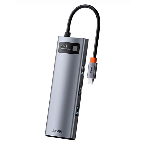 Хаб Baseus Metal Gleam Series 8-In-1 TYPE-C/3USB/HDMI/MicroCD/TF/RJ45, серый