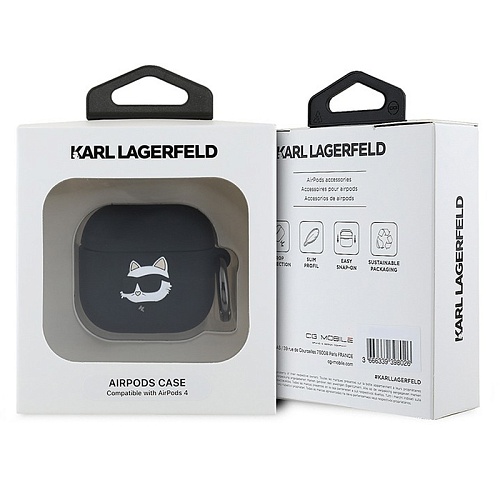 Чехол Airpods 4 Lagerfeld Silicone case with ring NFT 3D Choupette, черный