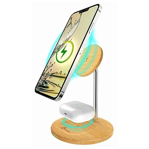 картинка Беспроводная зарядная станция Wood (2в1), 15W, дерево