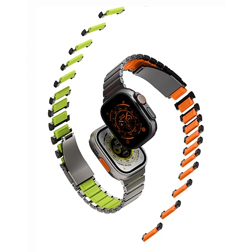 Ремешок Uniq Apple Watch 49/46/45/44 mm Strova Flex Steel Band, серебряный/оранжевый
