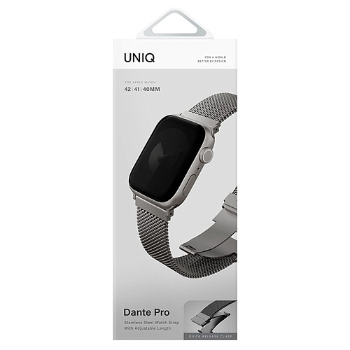 Ремешок Apple Watch 40/41/42mm Uniq Dante PRO Strap Mesh Steel Metallic, серебристый
