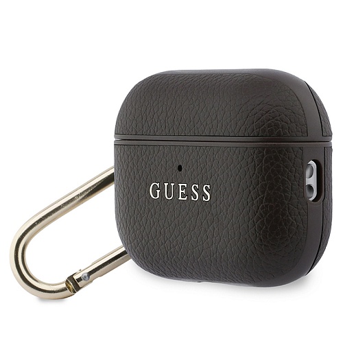 Чехол Airpods Pro 3 Guess PU Grained leather with Classic metal logo and Carabin, коричневый