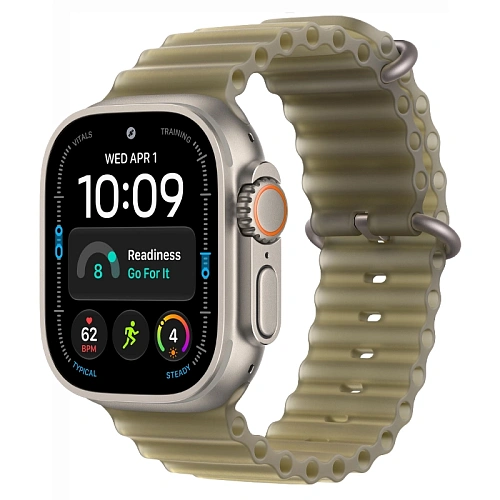 Apple Watch Ultra 4, 49 мм, корпус из натурального титана, Ocean Band полупрозрачный ламинарий