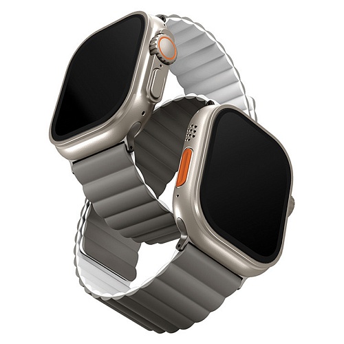 Ремешок Apple Watch 49/46/45/44mm Uniq Revix reversible Magnetic, серый/белый