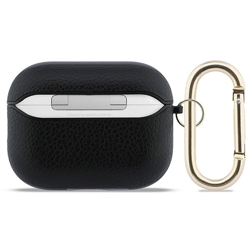 Чехол Airpods Pro 3 Guess PU Grained leather with Classic metal logo and Carabin, черный