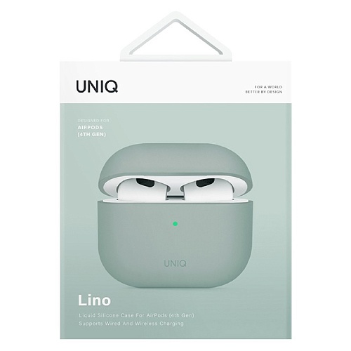 Чехол Airpods 4 Uniq LINO Liquid silicone Iceplant, зеленый