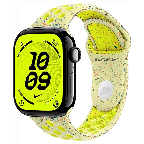 Apple Watch Series 11, 42 мм, корпус алюминий угольно-черный, Nike Sport Band, желтый