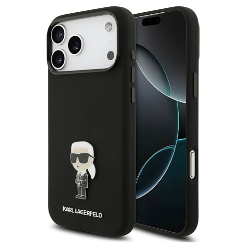 Чехол iPhone 17 Pro Max Lagerfeld Liquid silicone NFT Karl Ikonik Metal pin & Camera Hard, черный