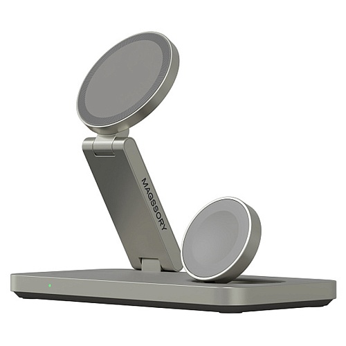 Беспроводное зарядное устройство Magssory Yoga 3в1, с MagSafe, совместимое с Qi2, титановый