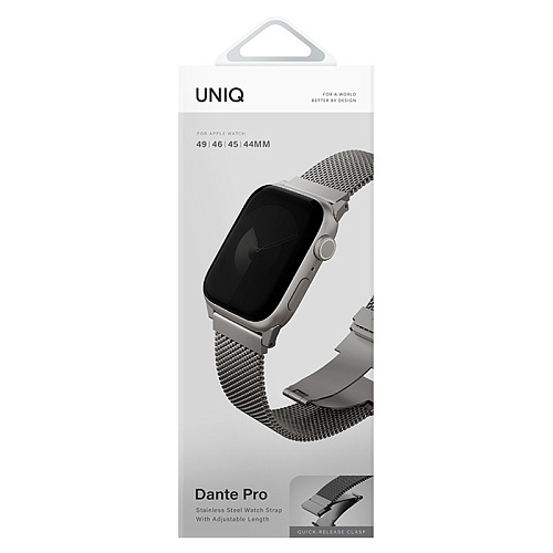 Ремешок Apple Watch 49/46/44mm Uniq Dante PRO Strap Mesh Steel, серебряный титан