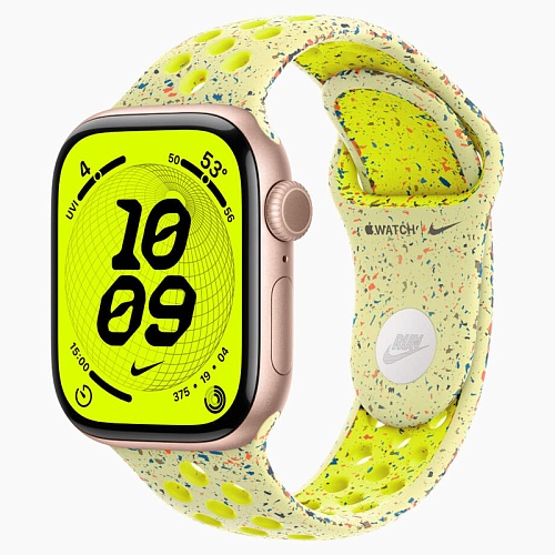 Apple Watch Series 11, 42 мм, корпус алюминий розовое золото, Nike Sport Band, желтый