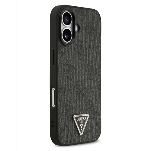 Чехол iPhone 17 Guess Triangle Diamond metal logo Hard Black MagSafe, черный