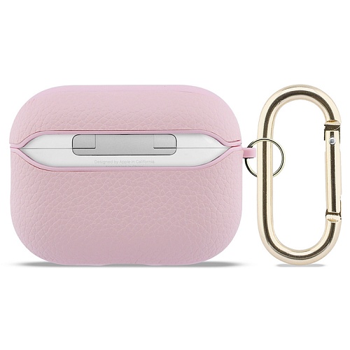 Чехол Airpods Pro 3 Guess PU Grained leather with Classic metal logo and Carabin, розовый