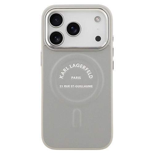 Чехол iPhone 17 Pro Max Lagerfeld PU Smooth leather RSG logo Metal camera MagSafe, серый