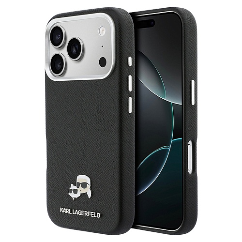 Чехол iPhone 17 Pro Lagerfeld PU Saffiano FW NFT Karl&Choup metal & Cam MagSafe, черный