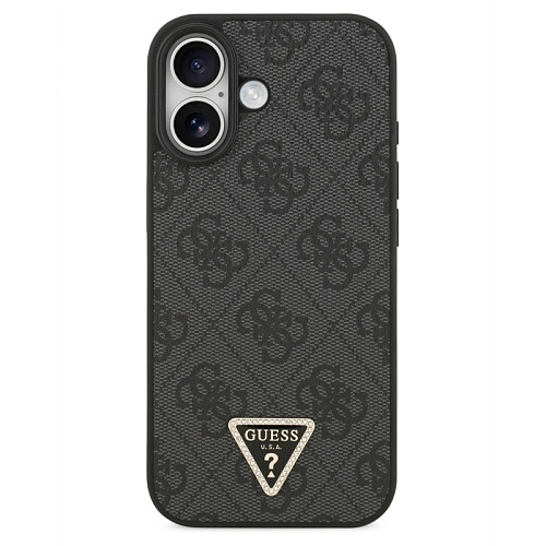 Чехол iPhone 17 Guess Triangle Diamond metal logo Hard Black MagSafe, черный