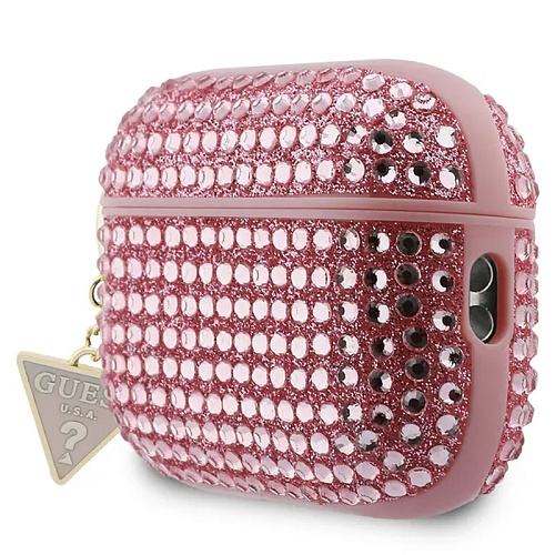 Чехол для Airpods Pro 3 Guess Diamond Rhinestone with Triangle, розовый